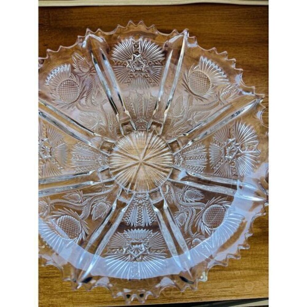 EAPG Higbee Paneled 8 Footed Paneled Thistle‎ Pattern Serving Bowl